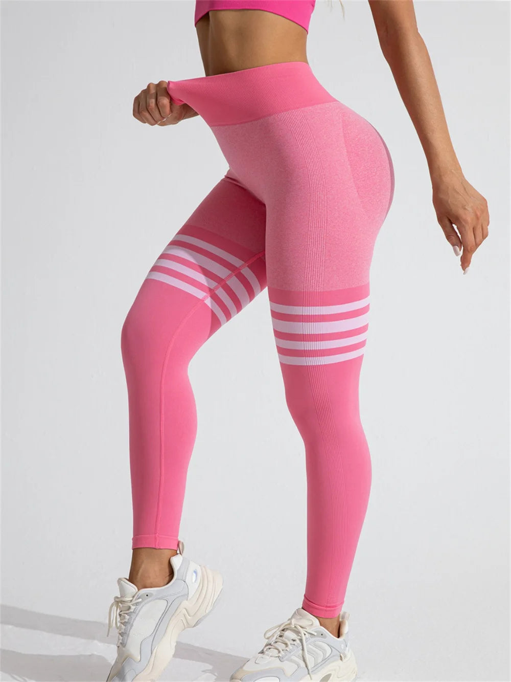 Women Seamless Stripe Yoga Pants High Waist Sexy Tummy Control Scrunch Butt Lifting GYM Workout Leggings Sports Fitness Clothing