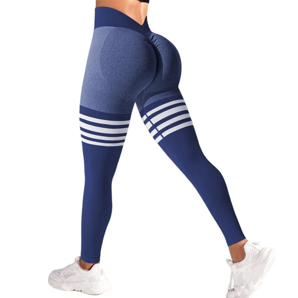 Women Seamless Stripe Yoga Pants High Waist Sexy Tummy Control Scrunch Butt Lifting GYM Workout Leggings Sports Fitness Clothing