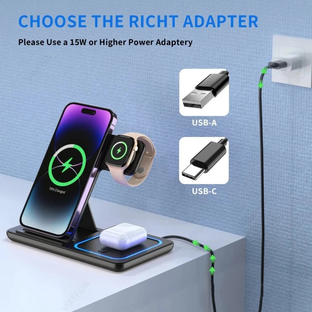 3-in-1 Foldable Wireless Charging Station for Apple Devices