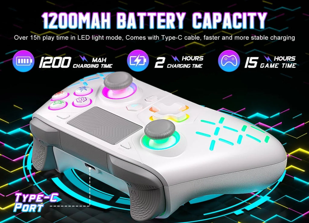 GAMROMBO Game Controller for PlayStation 5/PS5/PS4/PC/iOS/Switch Console W/RGB Turbo Dual Vibration 6-Axis Gyro Wireless Gamepad