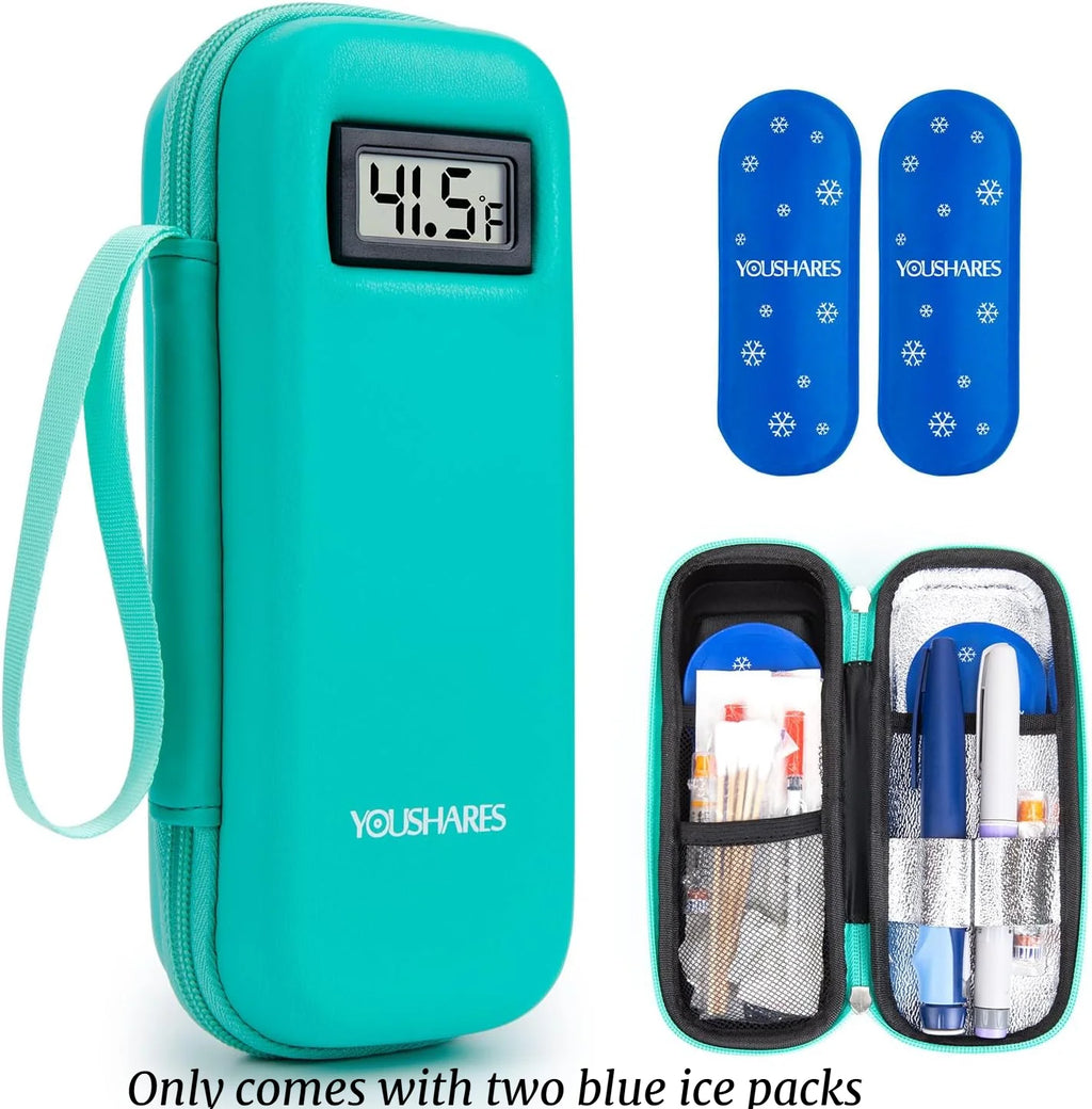 Insulin Cooler Travel Case, With Temperature Display - Refrigerated Medicine Cooling Bag, With 2 Tsa Approved Ice Bags, Medicine
