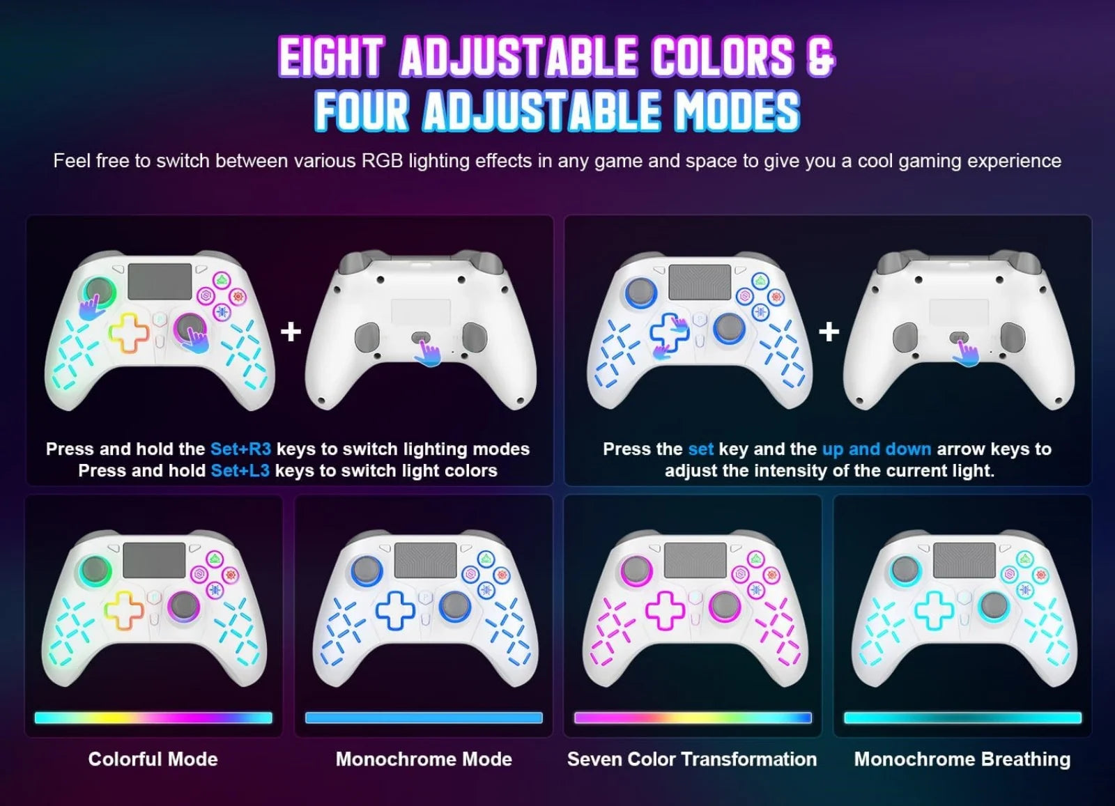 GAMROMBO Game Controller for PlayStation 5/PS5/PS4/PC/iOS/Switch Console W/RGB Turbo Dual Vibration 6-Axis Gyro Wireless Gamepad