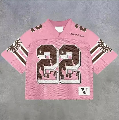 American trendy men T-shirts mesh short-sleeved quick-drying football jerseys retro streetwear men women  V-neck loose tops