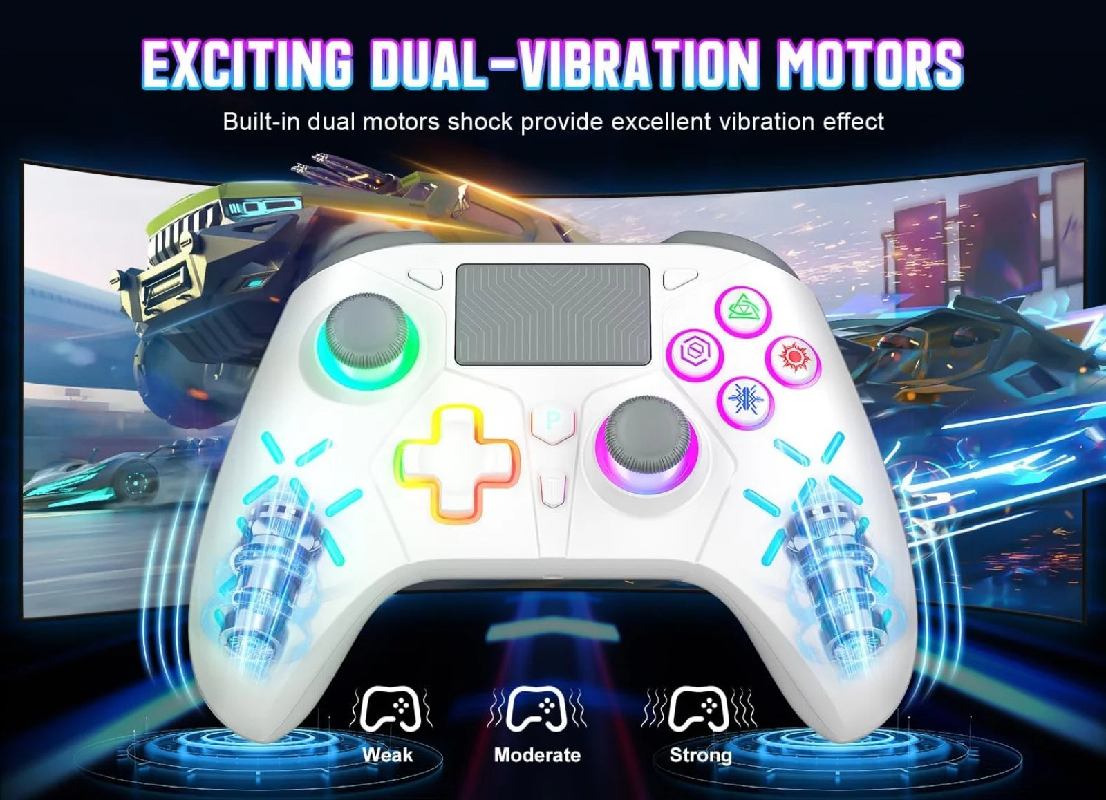 GAMROMBO Game Controller for PlayStation 5/PS5/PS4/PC/iOS/Switch Console W/RGB Turbo Dual Vibration 6-Axis Gyro Wireless Gamepad