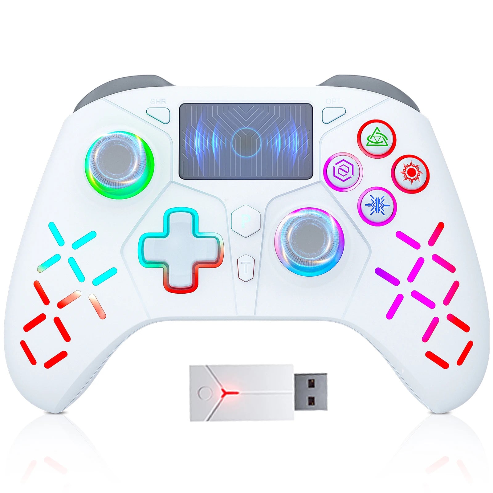 GAMROMBO Game Controller for PlayStation 5/PS5/PS4/PC/iOS/Switch Console W/RGB Turbo Dual Vibration 6-Axis Gyro Wireless Gamepad