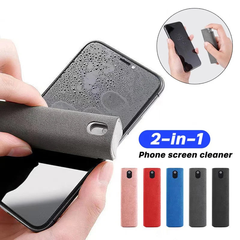 2 In 1 Phone Screen Cleaner Spray Portable Tablet Mobile Phone Touch Screen Cleaner Microfiber Cloth Set Glass Cleaning Artifact