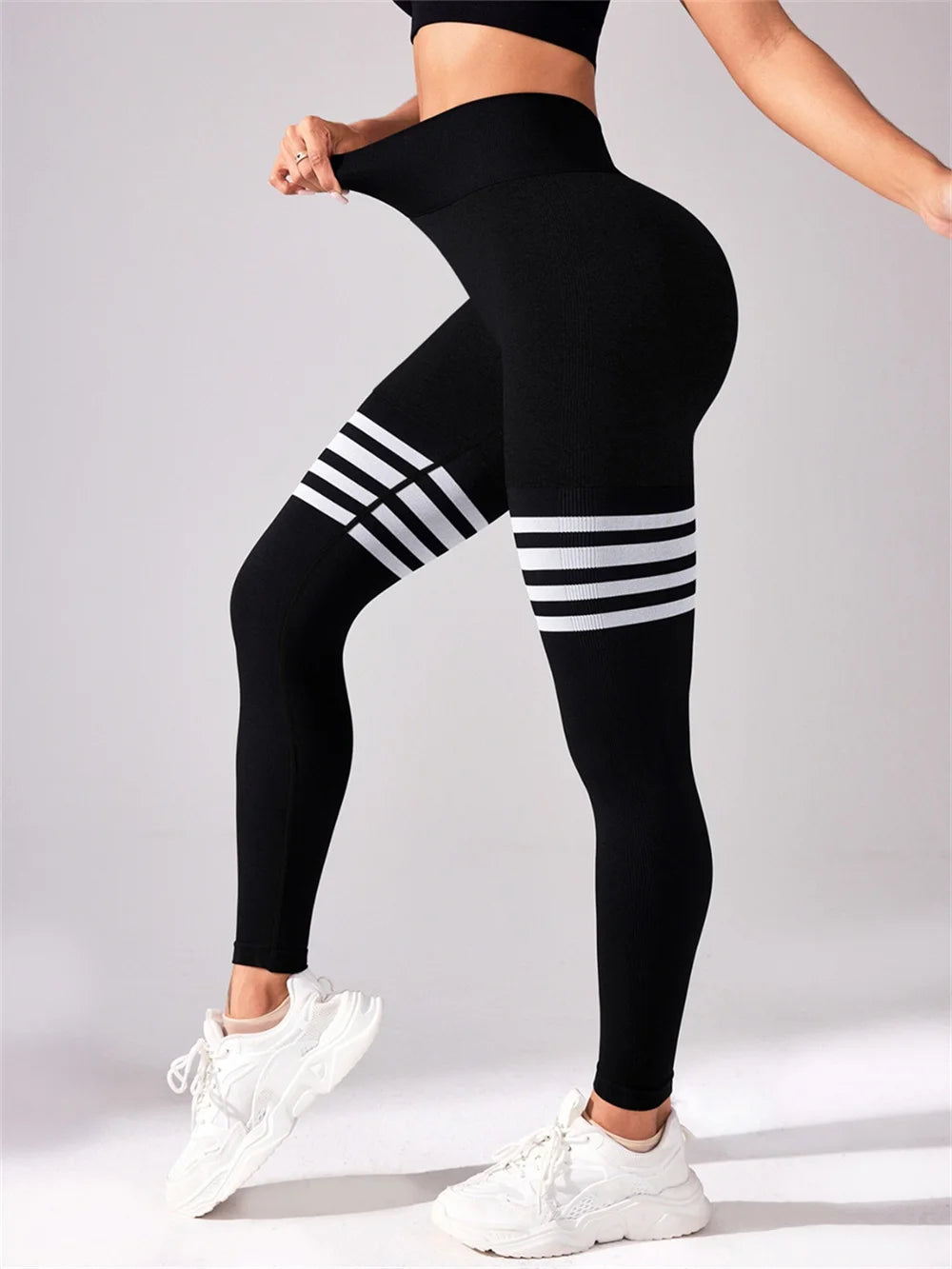 Women Seamless Stripe Yoga Pants High Waist Sexy Tummy Control Scrunch Butt Lifting GYM Workout Leggings Sports Fitness Clothing