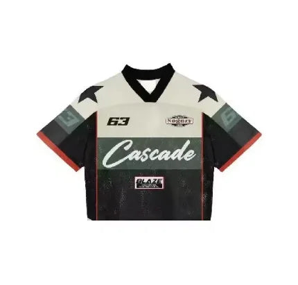 American trendy men T-shirts mesh short-sleeved quick-drying football jerseys retro streetwear men women  V-neck loose tops