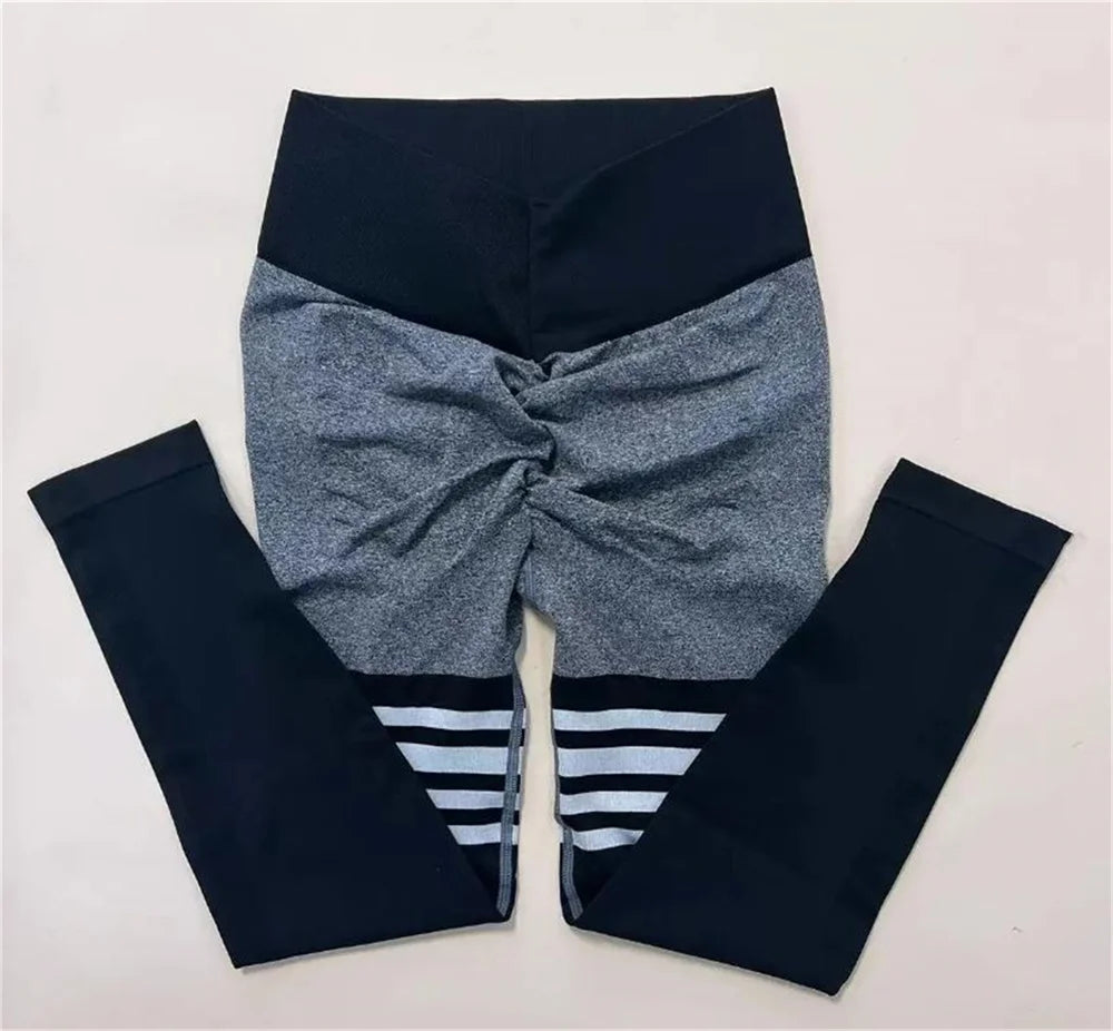 Women Seamless Stripe Yoga Pants High Waist Sexy Tummy Control Scrunch Butt Lifting GYM Workout Leggings Sports Fitness Clothing