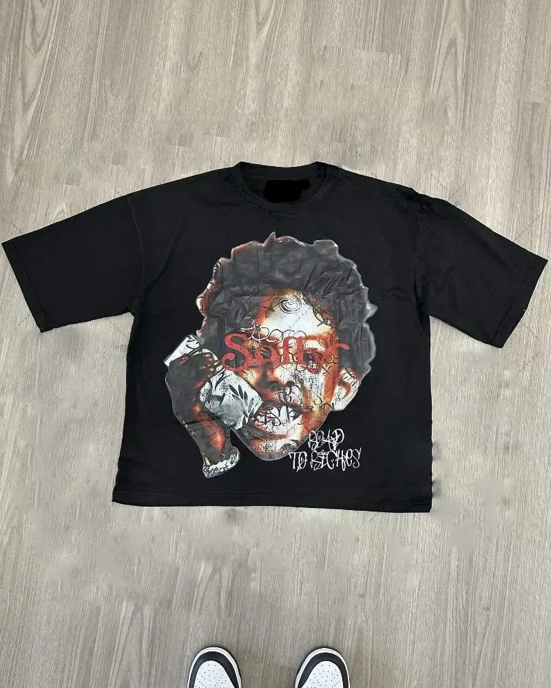 Chic American Anime Cartoon Street Hip-hop Cotton Men's Fashion Loose T-shirt Graphic T Shirts Streetwear Harajuku Unisex