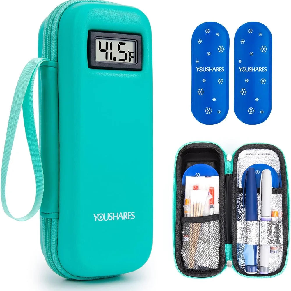 Insulin Cooler Travel Case, With Temperature Display - Refrigerated Medicine Cooling Bag, With 2 Tsa Approved Ice Bags, Medicine