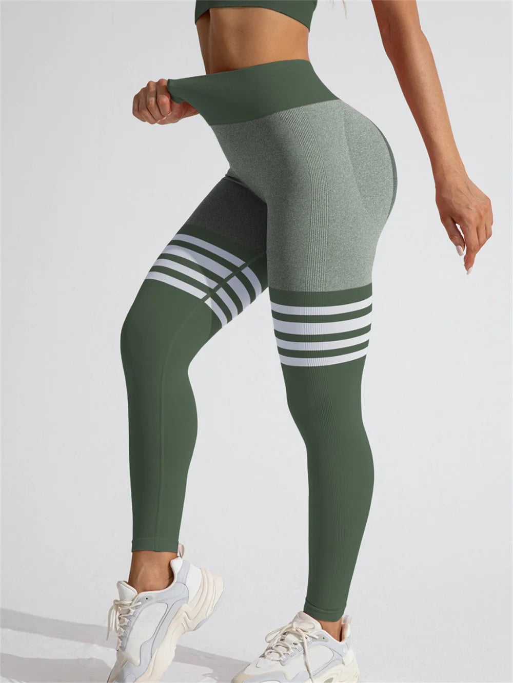 Women Seamless Stripe Yoga Pants High Waist Sexy Tummy Control Scrunch Butt Lifting GYM Workout Leggings Sports Fitness Clothing