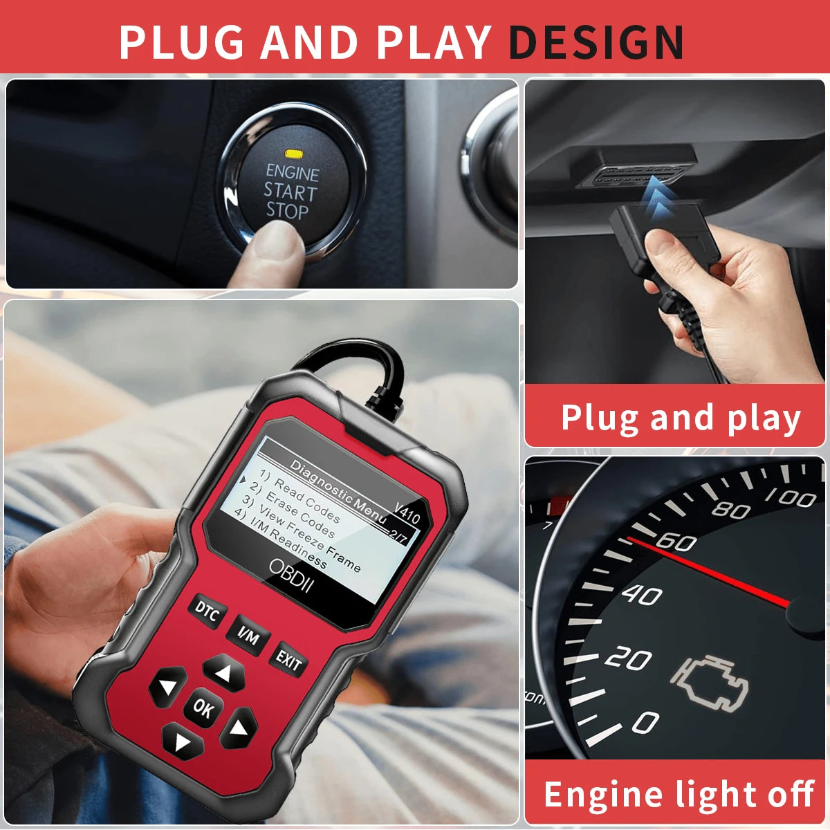 V410 OBD2 Car Diagnostic Scanner Tool