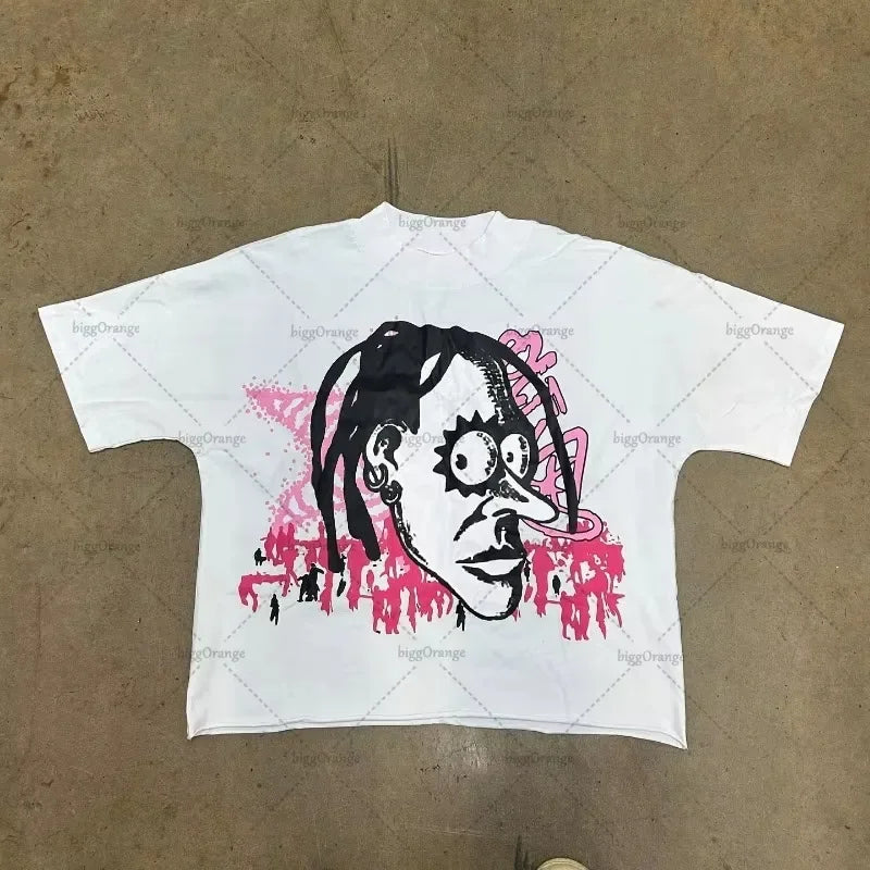 Chic American Anime Cartoon Street Hip-hop Cotton Men's Fashion Loose T-shirt Graphic T Shirts Streetwear Harajuku Unisex