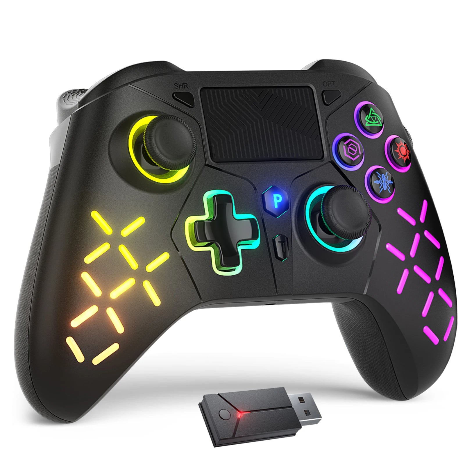 GAMROMBO Game Controller for PlayStation 5/PS5/PS4/PC/iOS/Switch Console W/RGB Turbo Dual Vibration 6-Axis Gyro Wireless Gamepad