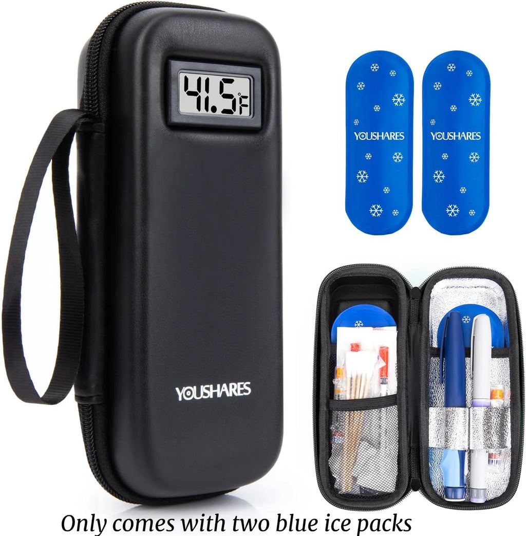 Insulin Cooler Travel Case, With Temperature Display - Refrigerated Medicine Cooling Bag, With 2 Tsa Approved Ice Bags, Medicine