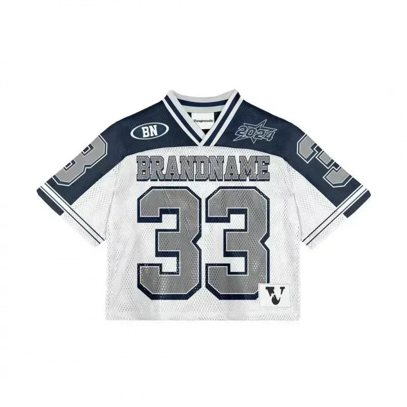 American trendy men T-shirts mesh short-sleeved quick-drying football jerseys retro streetwear men women  V-neck loose tops