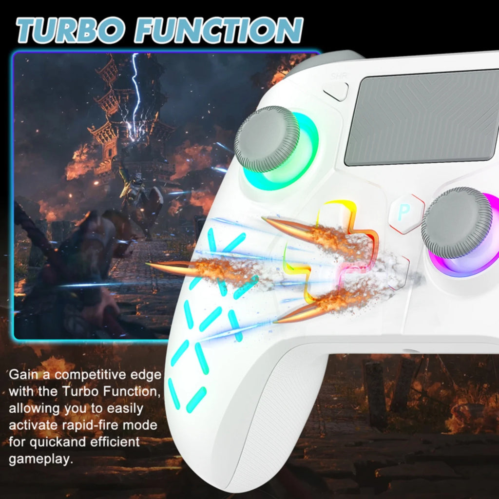 GAMROMBO Game Controller for PlayStation 5/PS5/PS4/PC/iOS/Switch Console W/RGB Turbo Dual Vibration 6-Axis Gyro Wireless Gamepad