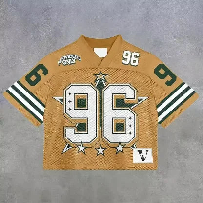 American trendy men T-shirts mesh short-sleeved quick-drying football jerseys retro streetwear men women  V-neck loose tops