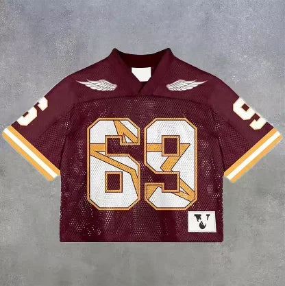 American trendy men T-shirts mesh short-sleeved quick-drying football jerseys retro streetwear men women  V-neck loose tops