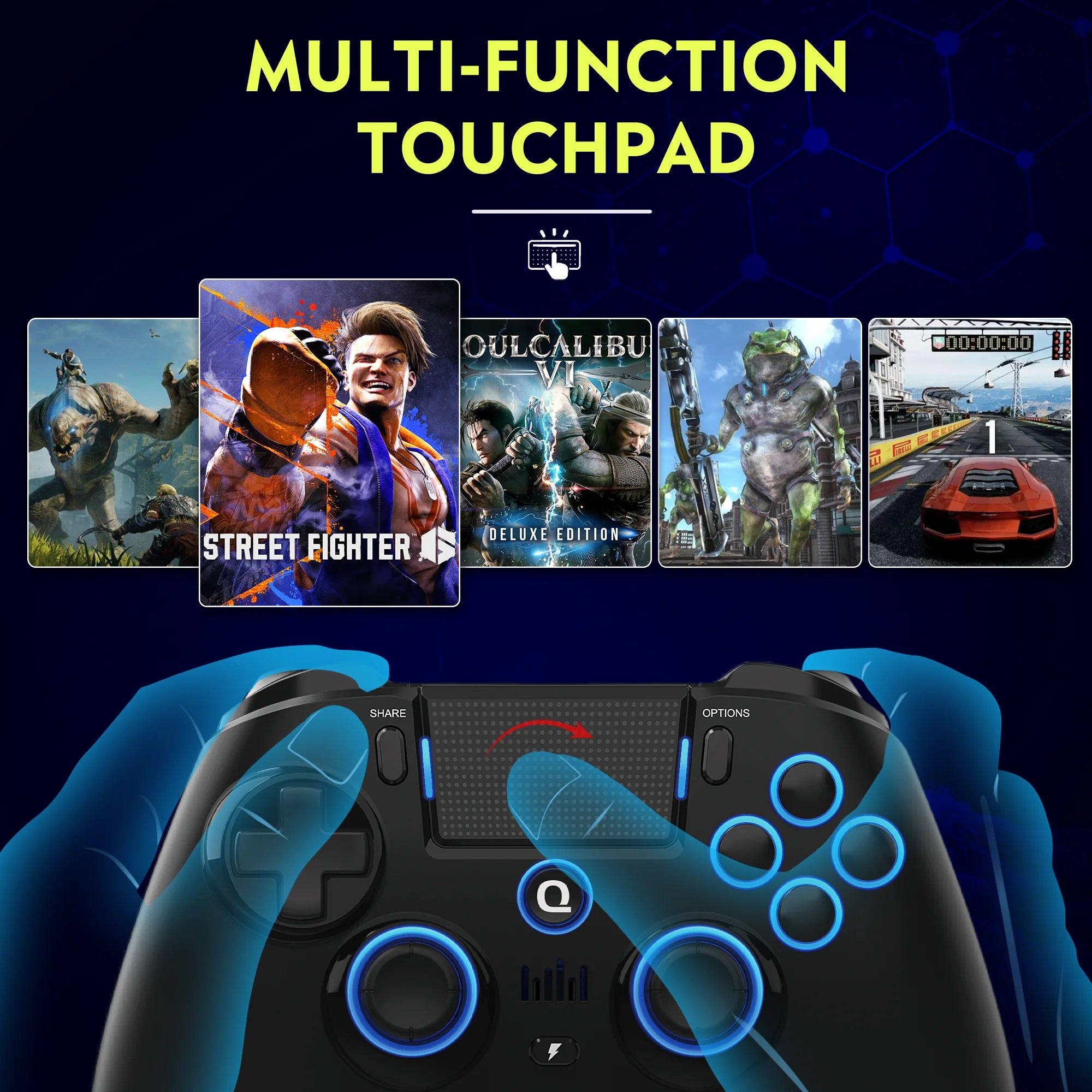 Original QRD Spark N5 Wireless Controller For PS4/PS3/PS2/IOS/Android/PC Hall Joystick Vibration Effect For PS5 Via Converter