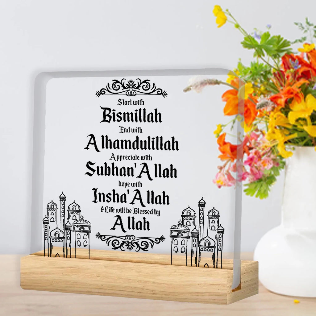 Eid Al Fitr Ramadan Birthday Wishes Crescent Moon Mosque Pattern Plaque Home Decor Wall Art Islamic Festive Decoration