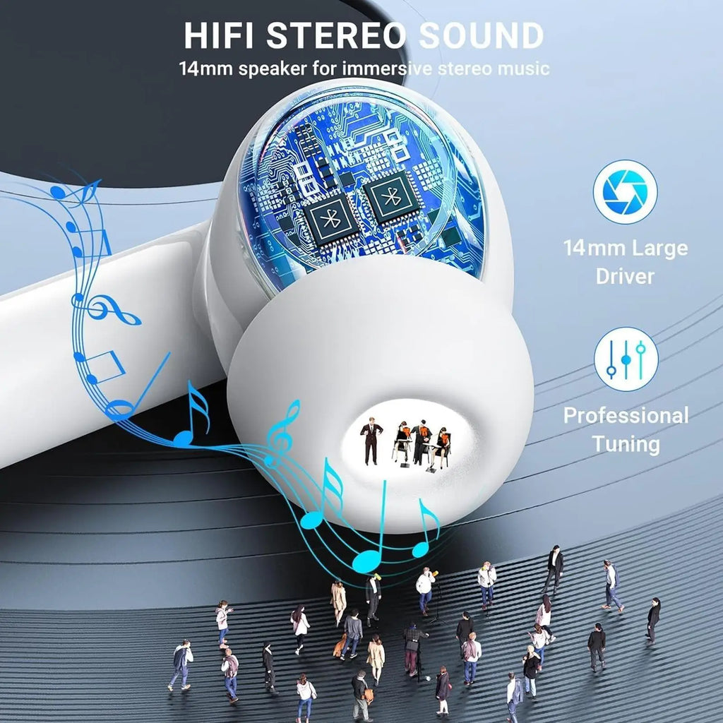 Portable Wireless Audio Headset Bluetooth 5.4 Earphones 3D Stereo Wireless EarBuds with USB-C Charging Case Sports, Audio Calls
