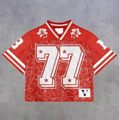 American trendy men T-shirts mesh short-sleeved quick-drying football jerseys retro streetwear men women  V-neck loose tops