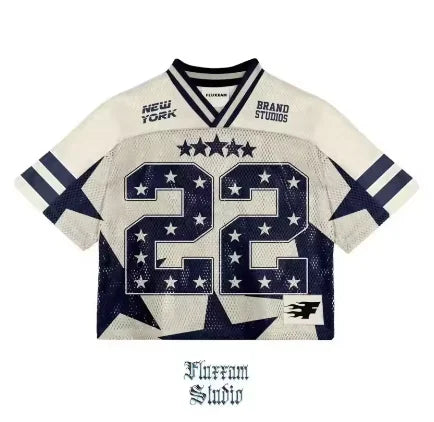 American trendy men T-shirts mesh short-sleeved quick-drying football jerseys retro streetwear men women  V-neck loose tops