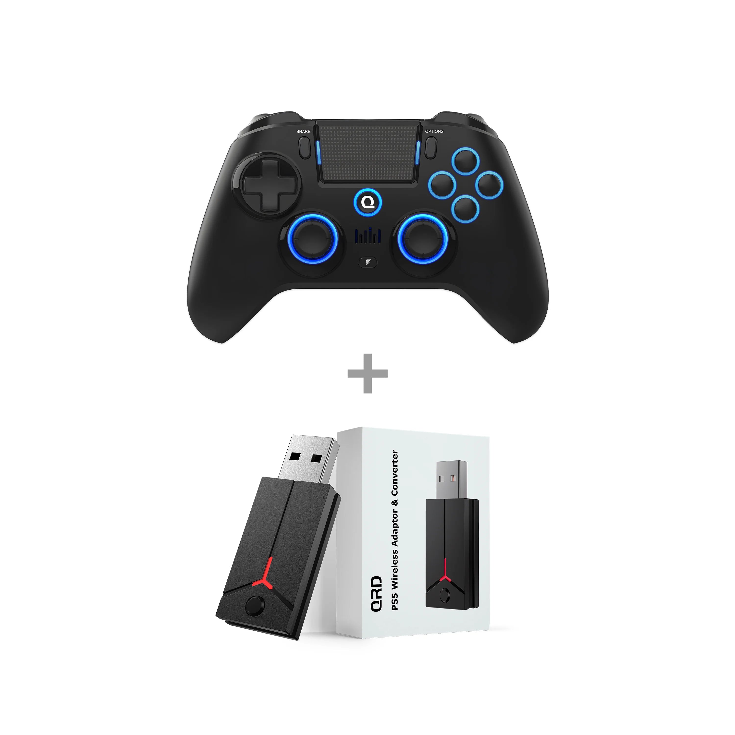 Original QRD Spark N5 Wireless Controller For PS4/PS3/PS2/IOS/Android/PC Hall Joystick Vibration Effect For PS5 Via Converter