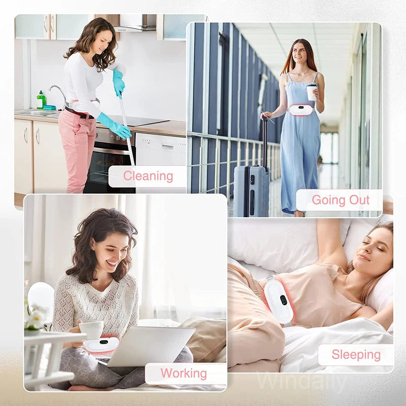 Electric Heating Pad Menstrual Cramp Massager Belt Women Period Care Hot Compress Device Vibration Abdominal Ulter Warmer Belt