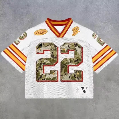 American trendy men T-shirts mesh short-sleeved quick-drying football jerseys retro streetwear men women  V-neck loose tops