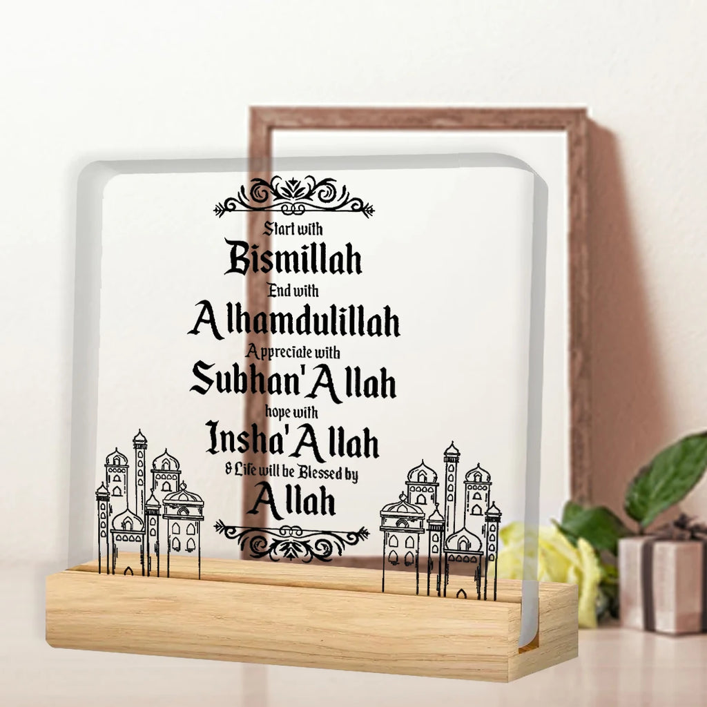 Eid Al Fitr Ramadan Birthday Wishes Crescent Moon Mosque Pattern Plaque Home Decor Wall Art Islamic Festive Decoration