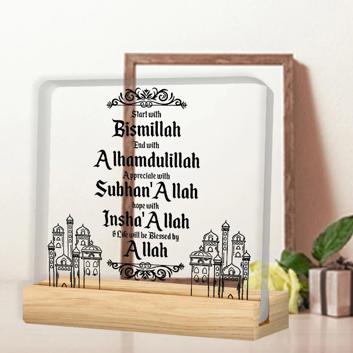 Eid Al Fitr Ramadan Birthday Wishes Crescent Moon Mosque Pattern Plaque Home Decor Wall Art Islamic Festive Decoration