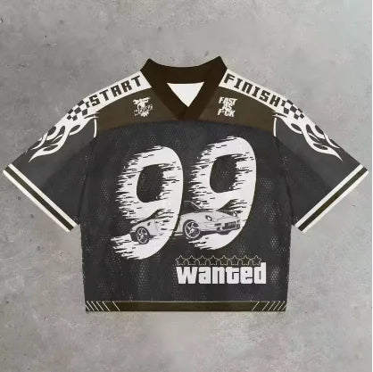 American trendy men T-shirts mesh short-sleeved quick-drying football jerseys retro streetwear men women  V-neck loose tops