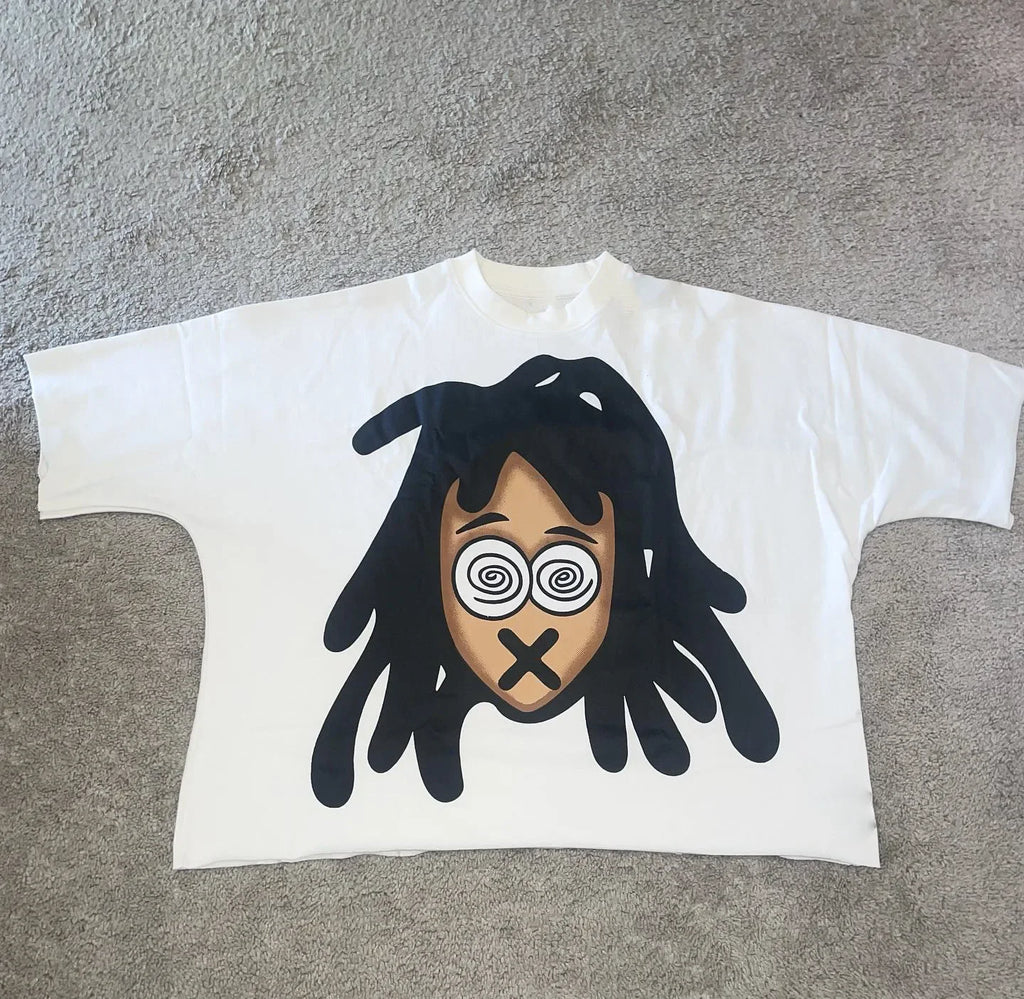 Chic American Anime Cartoon Street Hip-hop Cotton Men's Fashion Loose T-shirt Graphic T Shirts Streetwear Harajuku Unisex