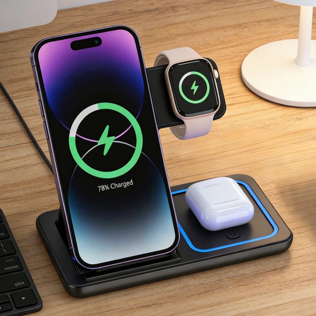 3-in-1 Foldable Wireless Charging Station for Apple Devices