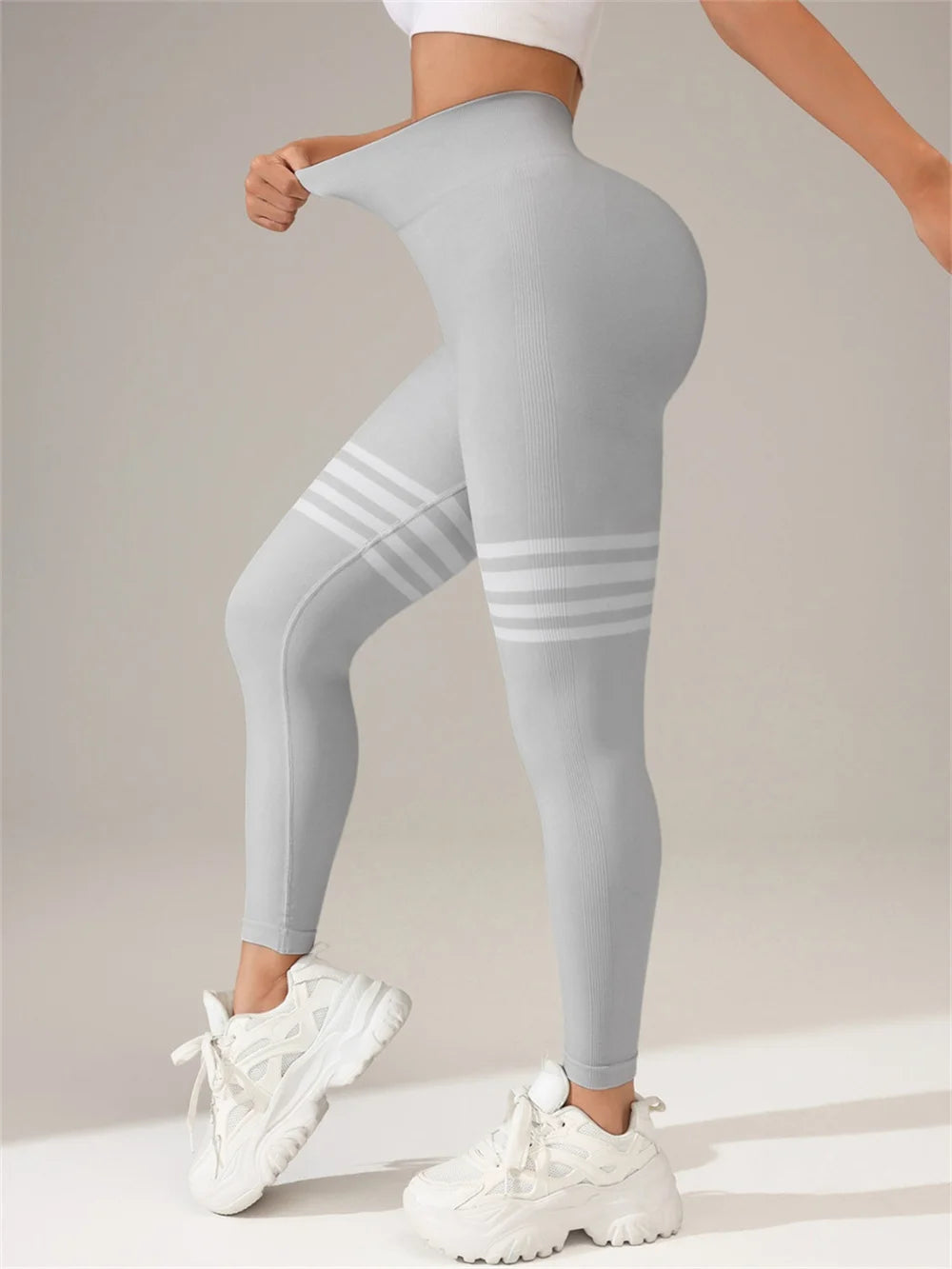 Women Seamless Stripe Yoga Pants High Waist Sexy Tummy Control Scrunch Butt Lifting GYM Workout Leggings Sports Fitness Clothing