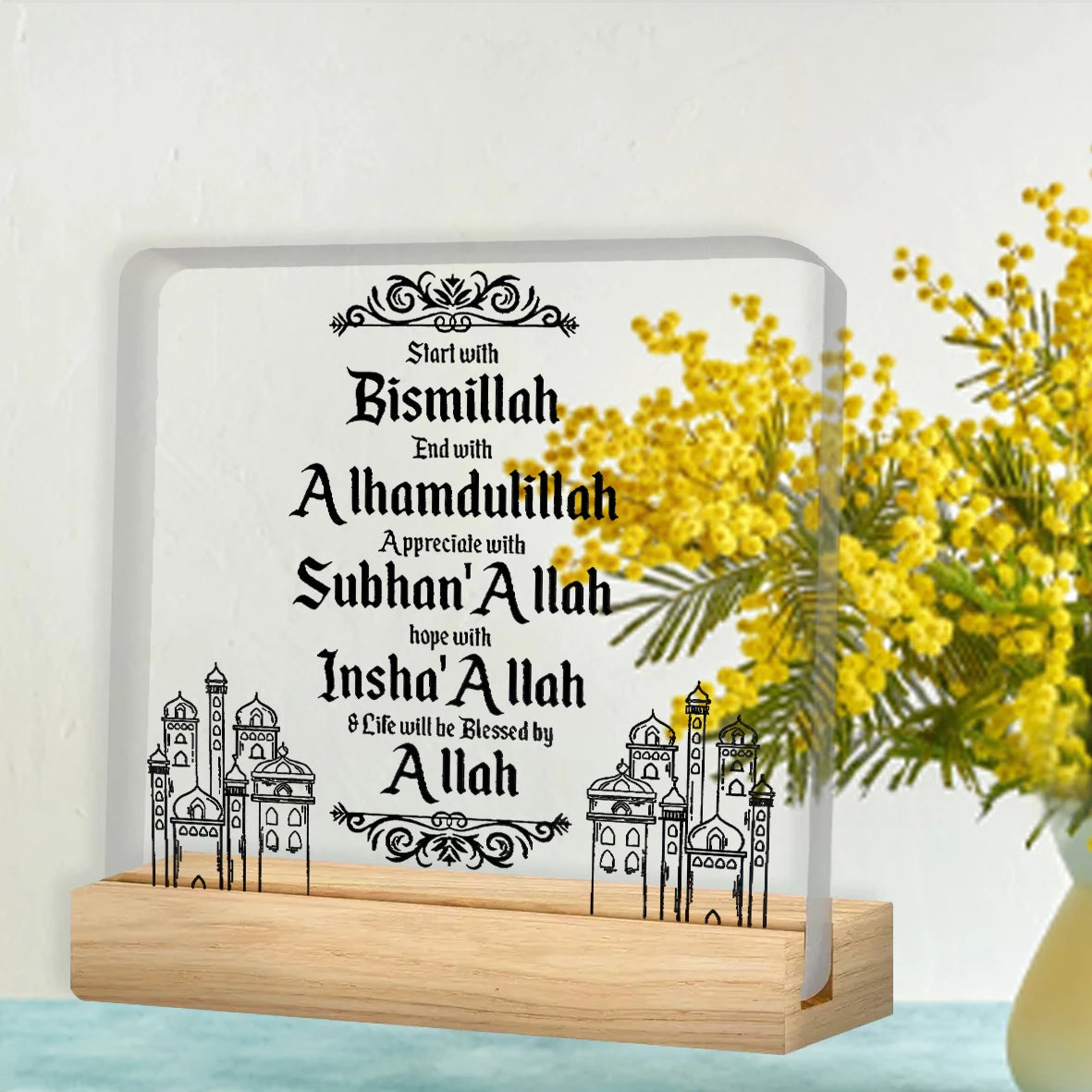 Eid Al Fitr Ramadan Birthday Wishes Crescent Moon Mosque Pattern Plaque Home Decor Wall Art Islamic Festive Decoration