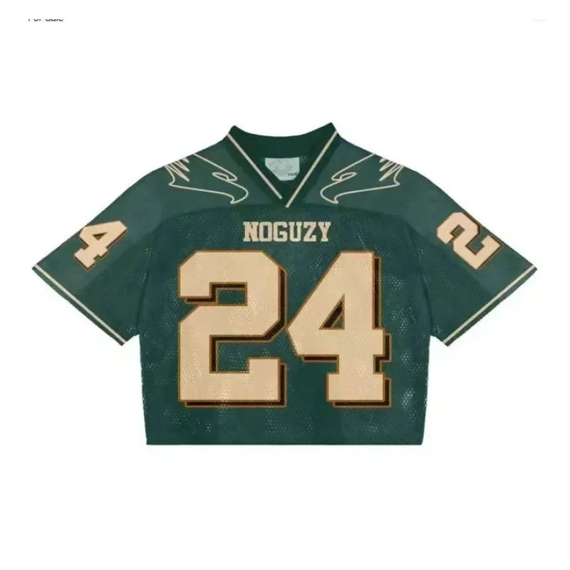 American trendy men T-shirts mesh short-sleeved quick-drying football jerseys retro streetwear men women  V-neck loose tops