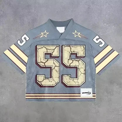 American trendy men T-shirts mesh short-sleeved quick-drying football jerseys retro streetwear men women  V-neck loose tops