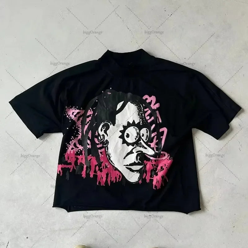 Chic American Anime Cartoon Street Hip-hop Cotton Men's Fashion Loose T-shirt Graphic T Shirts Streetwear Harajuku Unisex