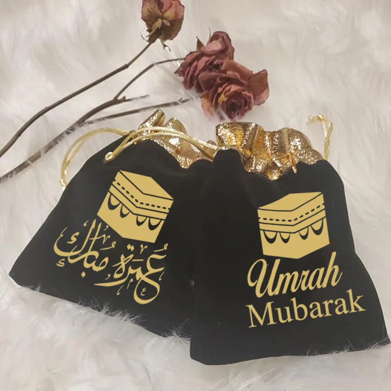 5pcs gold black Kaaba Arabic umrah mubarak bags Muslim Islamic Ramadan Kareem Iftar eid al-Fitr decoration keepsake gift present