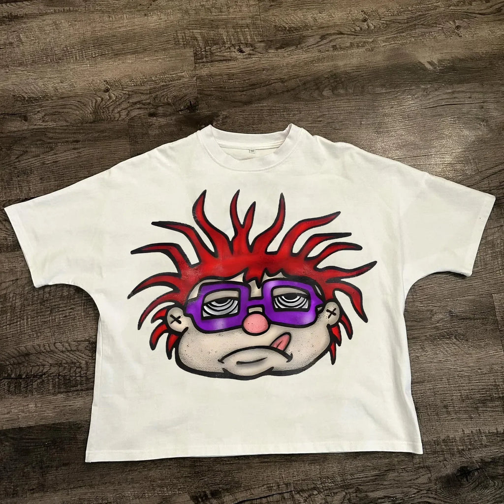 Chic American Anime Cartoon Street Hip-hop Cotton Men's Fashion Loose T-shirt Graphic T Shirts Streetwear Harajuku Unisex