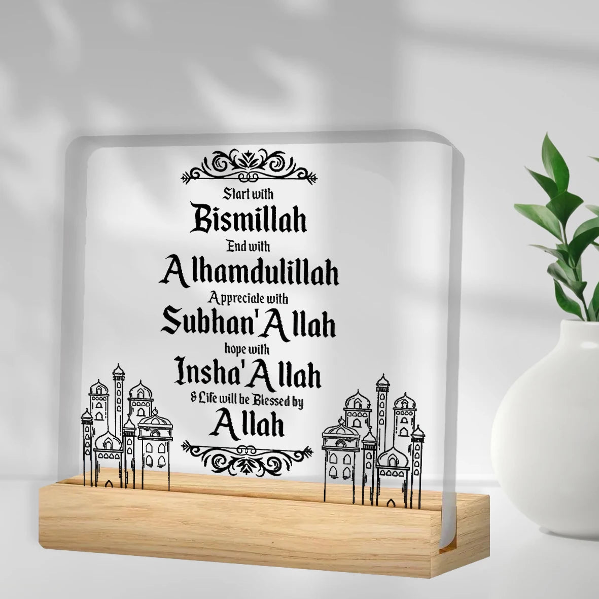 Eid Al Fitr Ramadan Birthday Wishes Crescent Moon Mosque Pattern Plaque Home Decor Wall Art Islamic Festive Decoration