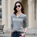 Light gray long sleeved t-shirt for women in spring and autumn, high-end cotton fashion, plus size American retro irregular top