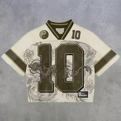American trendy men T-shirts mesh short-sleeved quick-drying football jerseys retro streetwear men women  V-neck loose tops