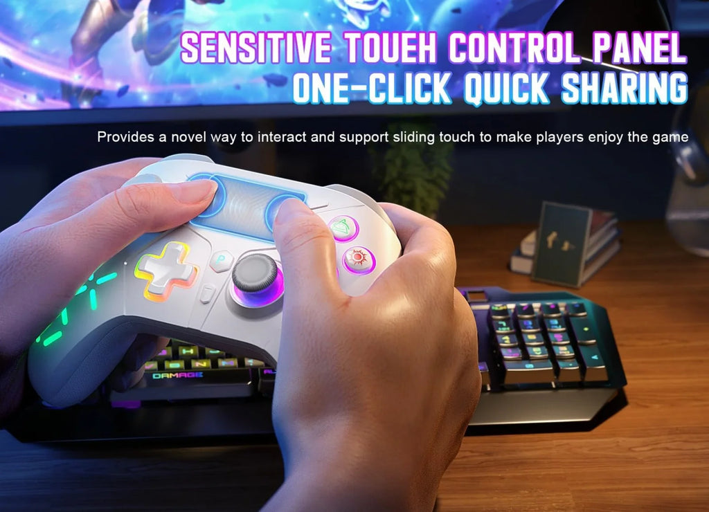 GAMROMBO Game Controller for PlayStation 5/PS5/PS4/PC/iOS/Switch Console W/RGB Turbo Dual Vibration 6-Axis Gyro Wireless Gamepad