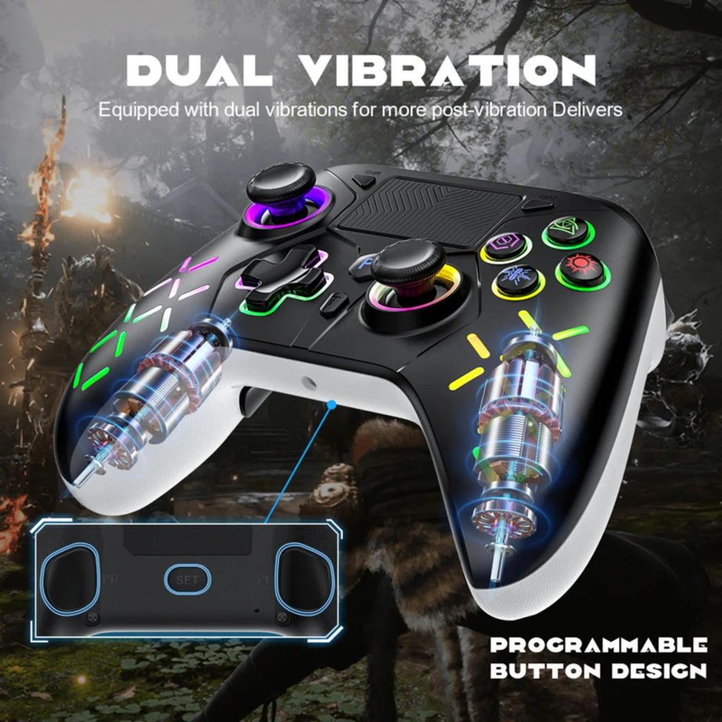 GAMROMBO Game Controller for PlayStation 5/PS5/PS4/PC/iOS/Switch Console W/RGB Turbo Dual Vibration 6-Axis Gyro Wireless Gamepad