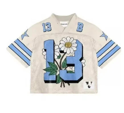 American trendy men T-shirts mesh short-sleeved quick-drying football jerseys retro streetwear men women  V-neck loose tops